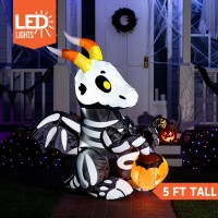 Joiedomi 5 Ft Tall Halloween Inflatables Outdoor Decorations  Halloween Blow Ups Skeleton Halloween Decor Halloween Inflatable Skeleton Dragon With Build-In Leds For Halloween Decorations Outside