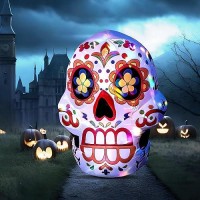 Joiedomi 4 Ft Halloween Inflatables Outdoor Decorations Halloween Inflatable Skull Halloween Blow Up For Yard With Buildin Leds