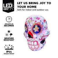 Joiedomi 4 Ft Halloween Inflatables Outdoor Decorations Halloween Inflatable Skull Halloween Blow Up For Yard With Buildin Leds