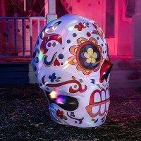 Joiedomi 4 Ft Halloween Inflatables Outdoor Decorations Halloween Inflatable Skull Halloween Blow Up For Yard With Buildin Leds