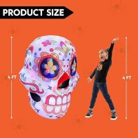 Joiedomi 4 Ft Halloween Inflatables Outdoor Decorations Halloween Inflatable Skull Halloween Blow Up For Yard With Buildin Leds