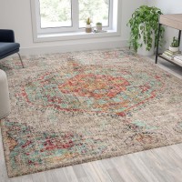 Distressed Medallion Area Rug 8 x 10 Gray Multi Polyester