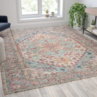 Distressed Vintage Medallion Area Rug 8 x 10 Blue Multi Polyester