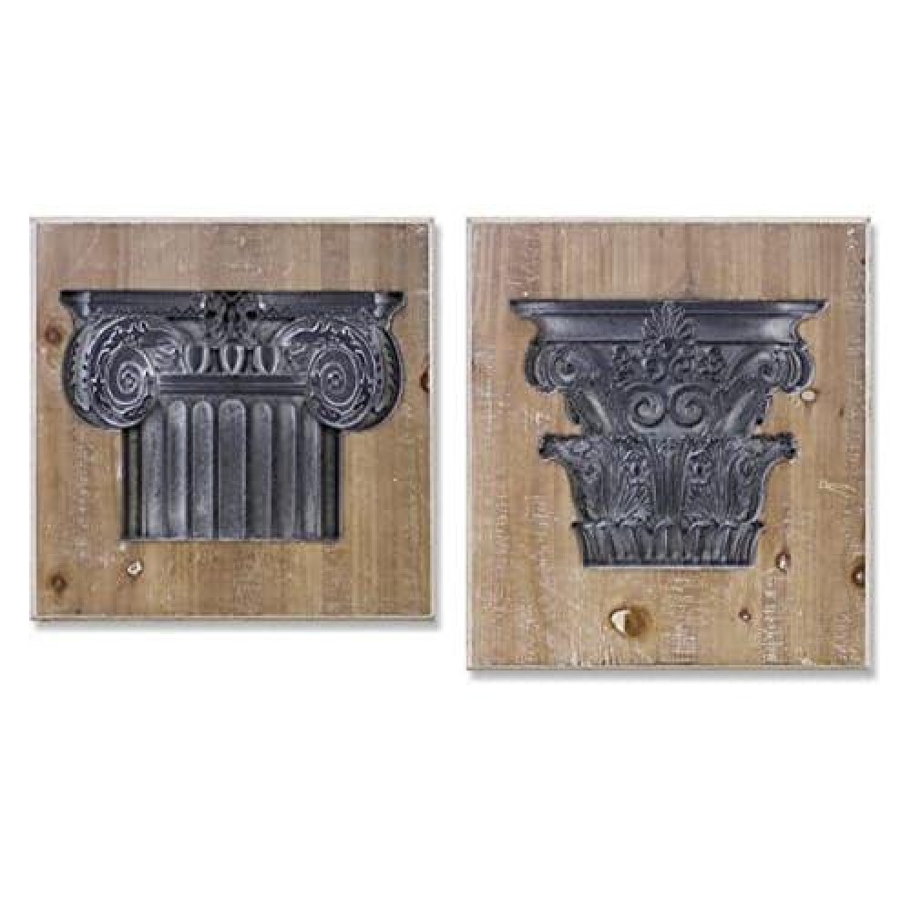 Melrose International 82125DS 14 1575 x 14 in Wood MDF Square Wall Plaque Brown44 White Black Set of 2