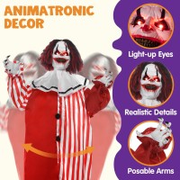 Joyin 68 Halloween Animatronics Clearance Scary Halloween Clown Decorations With Led Eyes And Creepy Sound Life Size Animate