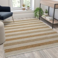 5 x 7 Handwoven Striped Jute Blend Area Rug in Natural Tones