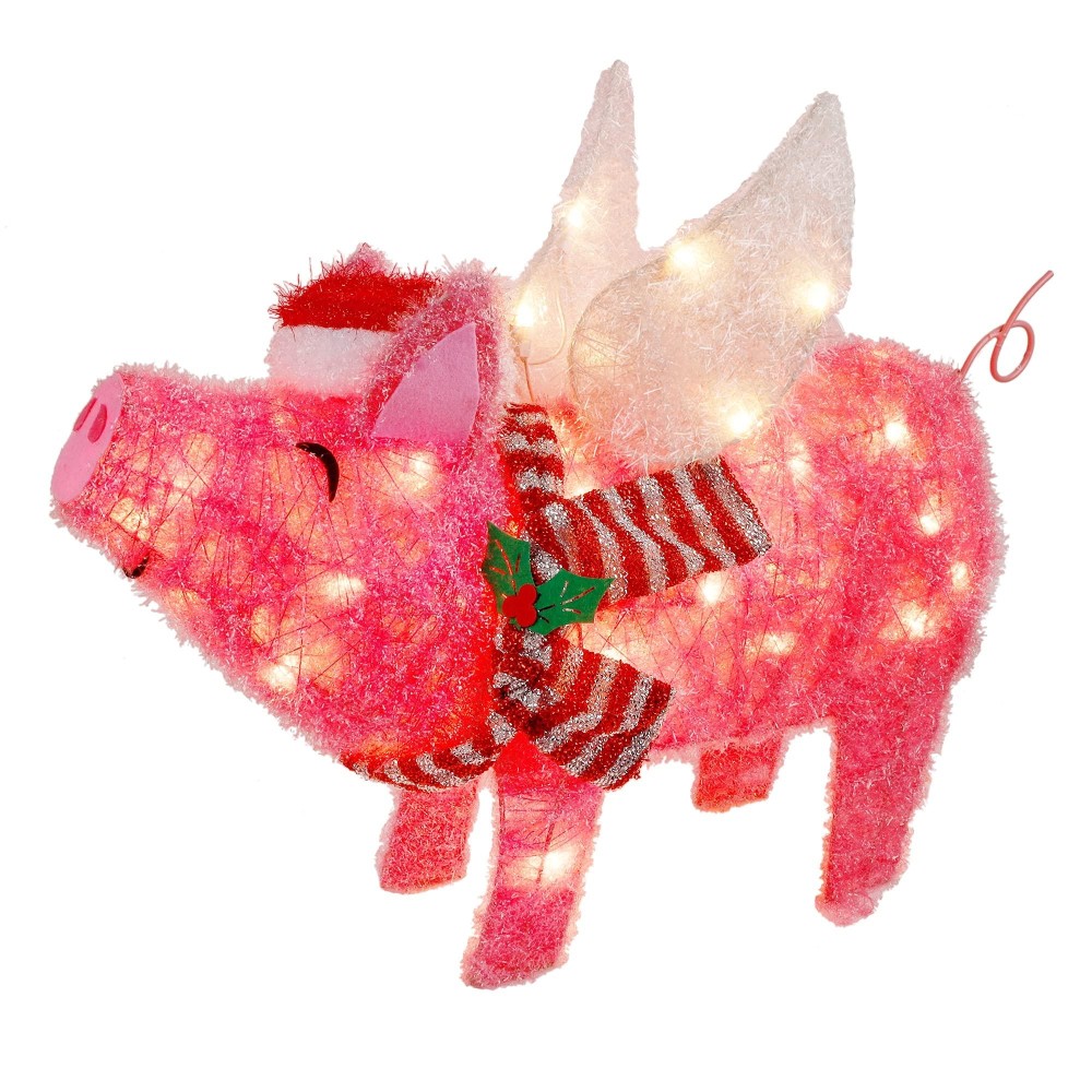 Atdawn 25 Inch Prelit Light Up Pig 50 Lights Lighted Flying Pig Christmas Decoration Indoor Outdoor Lighted Pig Christmas Yar