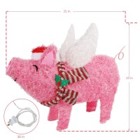 Atdawn 25 Inch Prelit Light Up Pig 50 Lights Lighted Flying Pig Christmas Decoration Indoor Outdoor Lighted Pig Christmas Yar