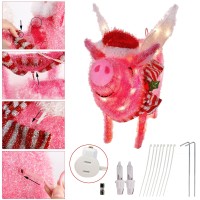 Atdawn 25 Inch Prelit Light Up Pig 50 Lights Lighted Flying Pig Christmas Decoration Indoor Outdoor Lighted Pig Christmas Yar