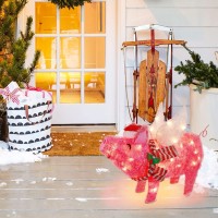 Atdawn 25 Inch Prelit Light Up Pig 50 Lights Lighted Flying Pig Christmas Decoration Indoor Outdoor Lighted Pig Christmas Yar