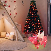 Atdawn 25 Inch Prelit Light Up Pig 50 Lights Lighted Flying Pig Christmas Decoration Indoor Outdoor Lighted Pig Christmas Yar