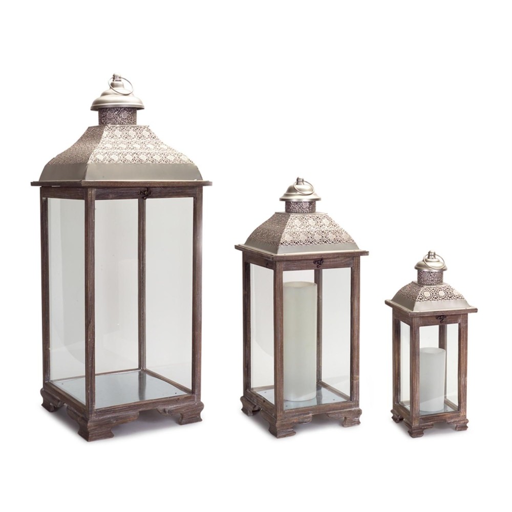 Wood And Metal Lantern Set Of 3