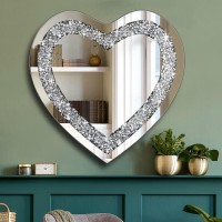 Dmdfirst Crystal Crush Diamond Heart Shaped Silver Mirror For Wall Decoration 20X20X1 Inch Wall Hang Frameless Mirror Acrylic Di