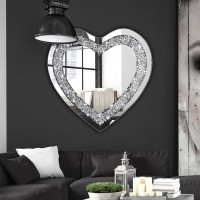 Dmdfirst Crystal Crush Diamond Heart Shaped Silver Mirror For Wall Decoration 20X20X1 Inch Wall Hang Frameless Mirror Acrylic Di