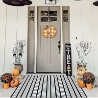 Black And White Striped Outdoor Rug Front Porch Rug 35.4'' X 59'' Front Door Mat Cotton Hand-Woven Reversible Mats For Outdoor Entryway Laundry Room Farmhouse Kitchen (35.4''X59')