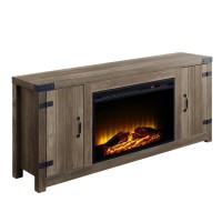 Acme Tobias Electric Fireplace Rustic Farmhouse TV Stand with Double Barn Door for TVs up to 60 Rustic Oak Finish