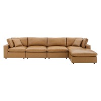 Commix Down Filled Overstuffed Vegan Leather 5Piece Sectional Sofa