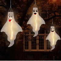 3Pcs Halloween Decorations Outdoor Led Ghost Windsock Hanging Decor Hallowmas Wind Sock Yard Tree Party Suppliesno Batteries