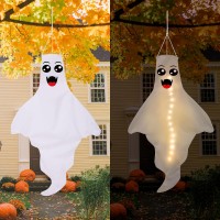 3Pcs Halloween Decorations Outdoor Led Ghost Windsock Hanging Decor Hallowmas Wind Sock Yard Tree Party Suppliesno Batteries