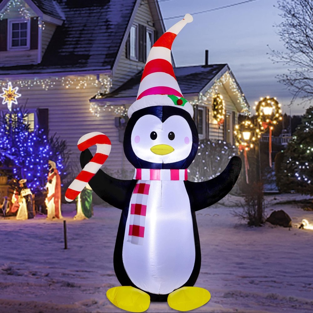 Atdawn 5Ft Christmas Inflatables Blow Up Yard Decorations Inflatable Penguin Christmas Outdoor Decoration Blow Up Penguin With