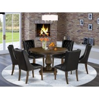 East West Furniture 7 Piece Kitchen Table Set Consists of a Modern Kitchen Table and 6 Black PU Leather Mid Century Chairs with