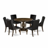 East West Furniture 7 Piece Kitchen Table Set Consists of a Modern Kitchen Table and 6 Black PU Leather Mid Century Chairs with