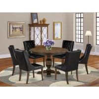 East West Furniture 7 Piece Kitchen Dining Table Set Consists of a Dinner Table and 6 Black PU Leather Dining Room Chairs with B