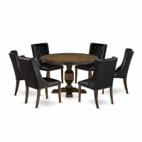 East West Furniture 7 Piece Kitchen Dining Table Set Consists of a Dinner Table and 6 Black PU Leather Dining Room Chairs with B