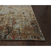 Noble 10 x 14 Abstract BlueBlueBrownOrange Hand Knot Area Rug