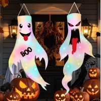 2Pcs 47 Halloween Ghost Windsocks Decorations With Led Light Outdoor Halloween Decorations Hanging Ghost Windsocks D Cor For