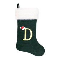 Eoocan 20 Inches Monogram Christmas Stockings Green Velvet With White Super Soft Plush Cuff Embroidered Xmas Stocking Classic Pe