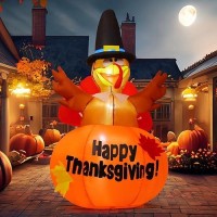 Goosh 6 Ft Thanksgiving Inflatables Outdoor Decoration Turkey Blow Up Yard Ghost With Builtin Leds For Indoor Garden Lawn Party