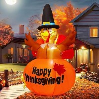 Goosh 6 Ft Thanksgiving Inflatables Outdoor Decoration Turkey Blow Up Yard Ghost With Builtin Leds For Indoor Garden Lawn Party