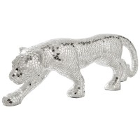 Mirrored Standing Panther With Glass Mosaic Pattern Silver