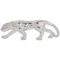 Mirrored Standing Panther With Glass Mosaic Pattern Silver