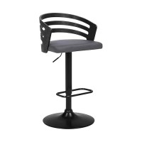 Armen Living Adele Modern Adjustable Height Swivel Gray Faux Leather And Black Wood Bar Stool With Black Base For Kitchen Island Counter