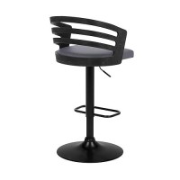 Armen Living Adele Modern Adjustable Height Swivel Gray Faux Leather And Black Wood Bar Stool With Black Base For Kitchen Island Counter