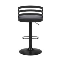 Armen Living Adele Modern Adjustable Height Swivel Gray Faux Leather And Black Wood Bar Stool With Black Base For Kitchen Island Counter