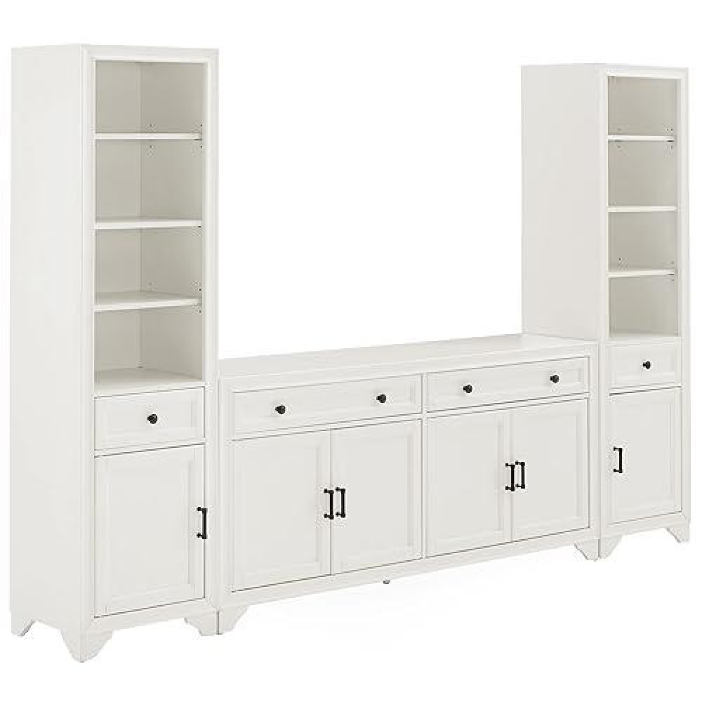 Crosley Furniture Tara 3-Piece Sideboard And Bookcase Set, Distressed White