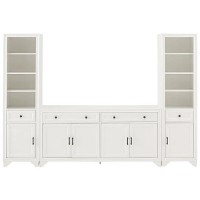 Crosley Furniture Tara 3-Piece Sideboard And Bookcase Set, Distressed White