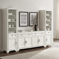 Crosley Furniture Tara 3-Piece Sideboard And Bookcase Set, Distressed White