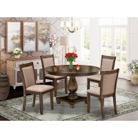 East West Furniture 5 Piece Dinner Table Set Includes a Kitchen Table and 4 Dark Khaki Linen Fabric Upholstered Dining Chairs wi