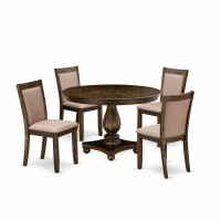 East West Furniture 5 Piece Dinner Table Set Includes a Kitchen Table and 4 Dark Khaki Linen Fabric Upholstered Dining Chairs wi