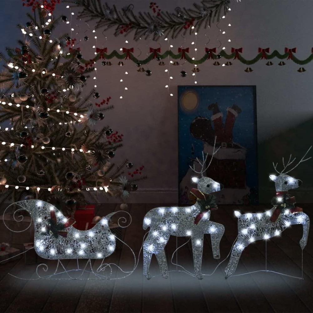 Reindeer Sleigh Christmas Decoration 60 LEDs Outdoor Silver