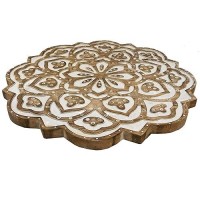 The Urban Port End Wooden Side Table With Floral Carved Top And Tripod Base, Antique Brown,Upt-248149