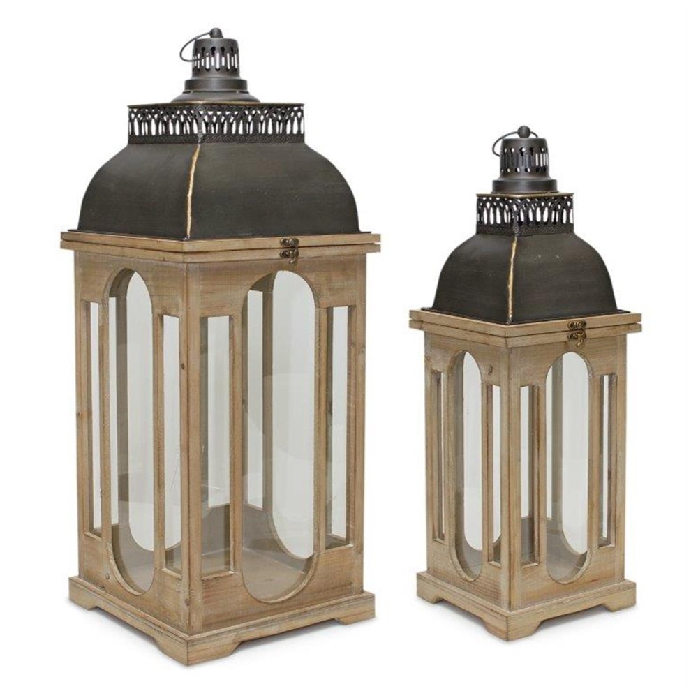 Wood And Metal Lantern Set Of 2