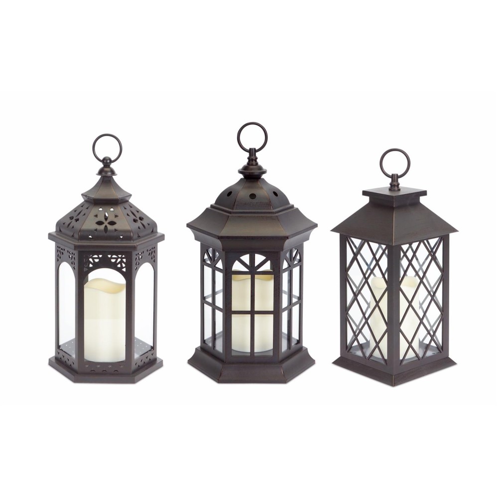 Lanterns wLED Candle Set of 3