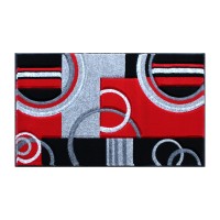 Audra Collection 2 x 3 Red Geometric Abstract Area Rug Olefin Rug with Jute Backing Entryway Living Room or Bedroom