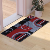 Audra Collection 2 x 3 Red Geometric Abstract Area Rug Olefin Rug with Jute Backing Entryway Living Room or Bedroom