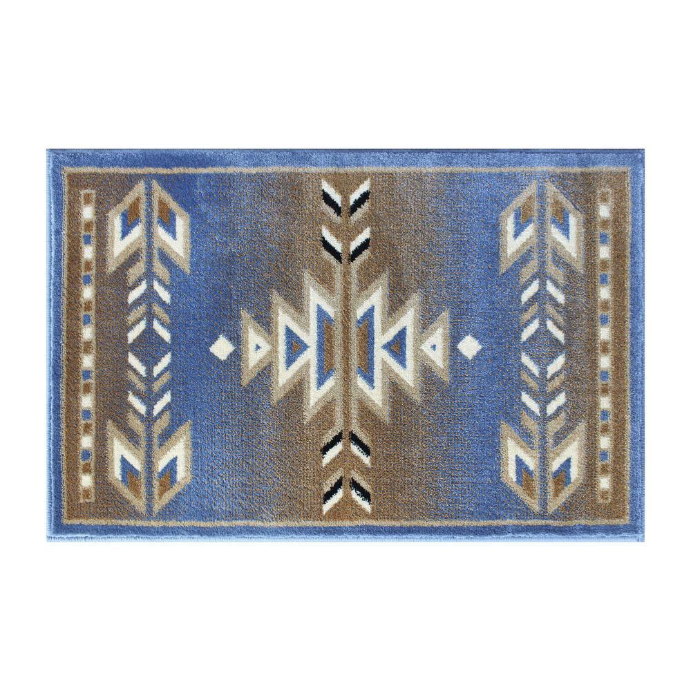 Lodi Collection Southwestern 2 x 3 Blue Area Rug Olefin Rug with Jute Backing for Hallway Entryway Bedroom Living Room